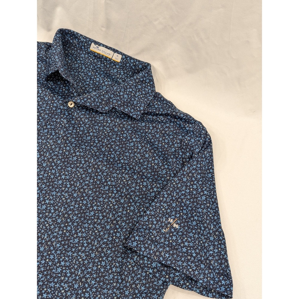Peter Millar Shirt Mens XL Blue Featherweight Polo Golf Short Sleeve 1896 Club‎